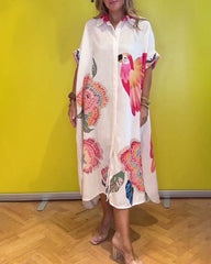 Long printed dress with lapels