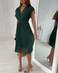 Women's Elegant Ruffle Sleeve Pleated dress