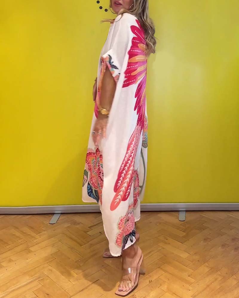 Long printed dress with lapels