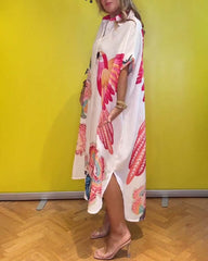 Long printed dress with lapels