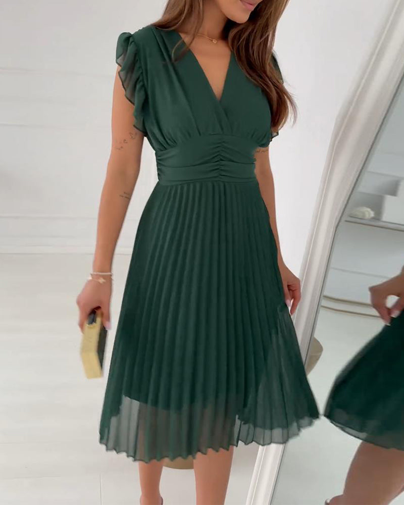 Women's Elegant Ruffle Sleeve Pleated dress