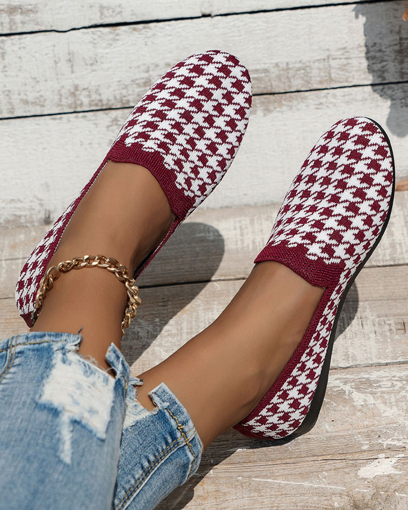 Houndstooth soft sole cloth shoes