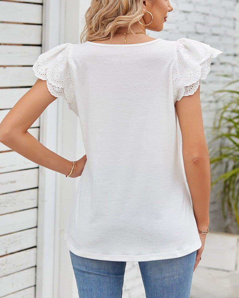 Square-neck petal short-sleeved top