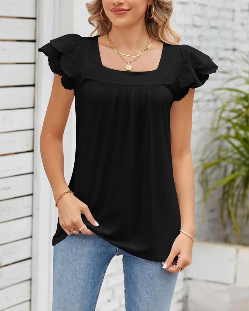 Square-neck petal short-sleeved top