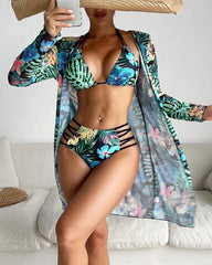 Stylish printed three-piece swimsuit