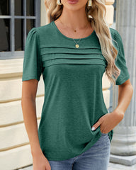 Solid Color U Neck Ruched T Shirt