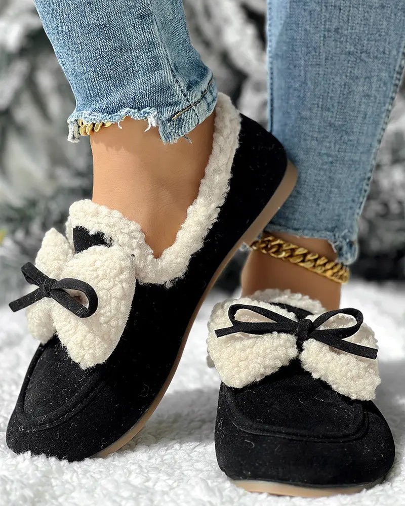 Bow-knot velvet warm flats