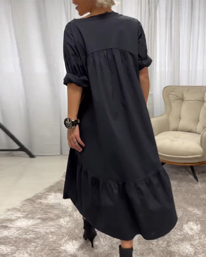 3/4 sleeves deep V-neck dress