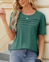 Solid Color U Neck Ruched T Shirt