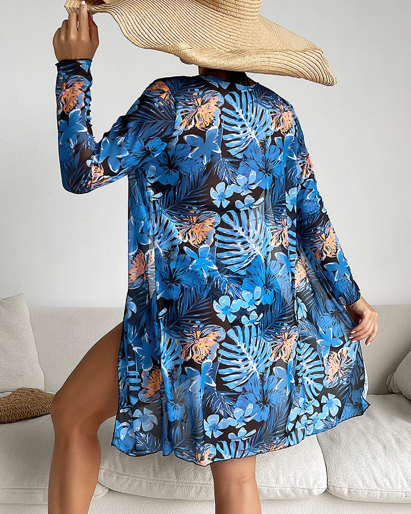 Stylish printed three-piece swimsuit