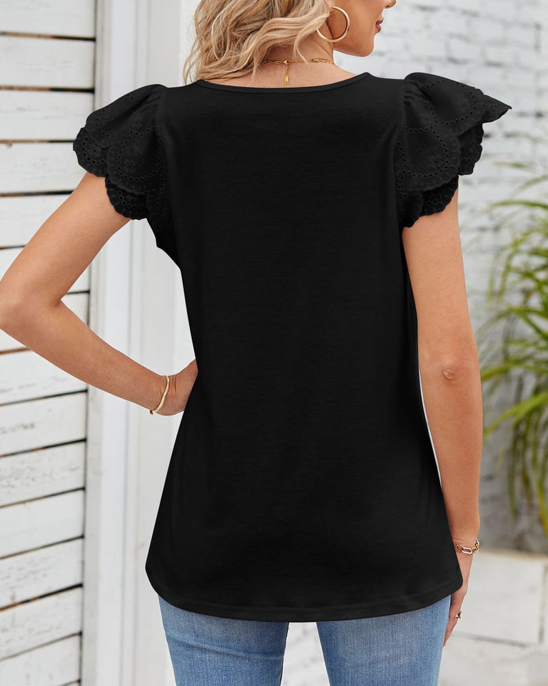 Square-neck petal short-sleeved top