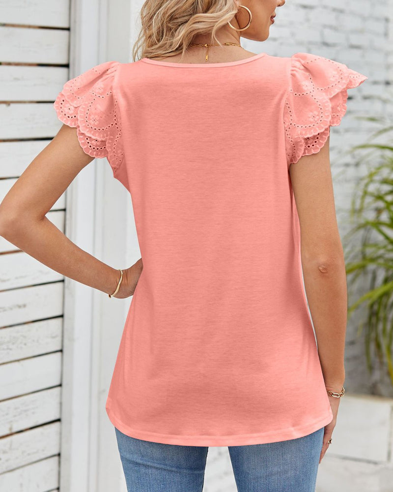 Square-neck petal short-sleeved top