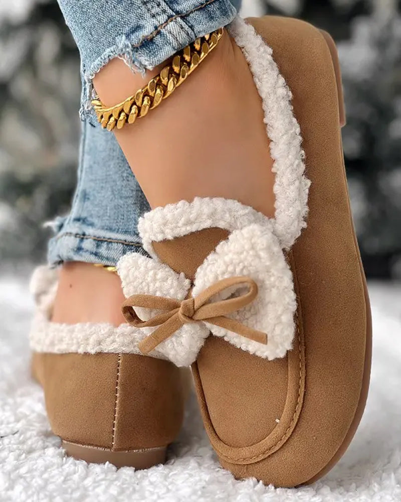 Bow-knot velvet warm flats