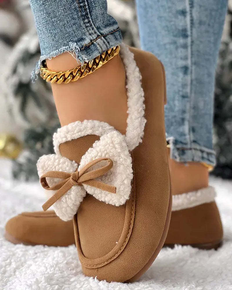 Bow-knot velvet warm flats